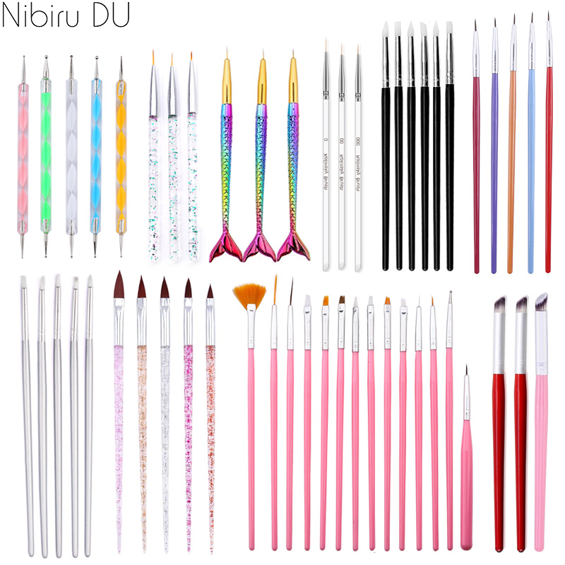 Nail Art Motif - ネイルアートブラシセット勾配ライン塗装点在ペンキットアクリルハンドルジェルポリッシュクリスタルブラシサロン爪マニキュアツール