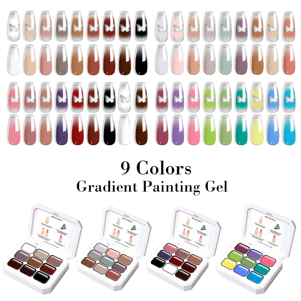 Gel Top Coat - 9グリッドスタンプ＆トランスファージェルポリッシュ – グラデーションブレンディング用3-in-1ペイントジェル、ノーワイプトップコート効果、LED/UV硬化可能でDIYに最適