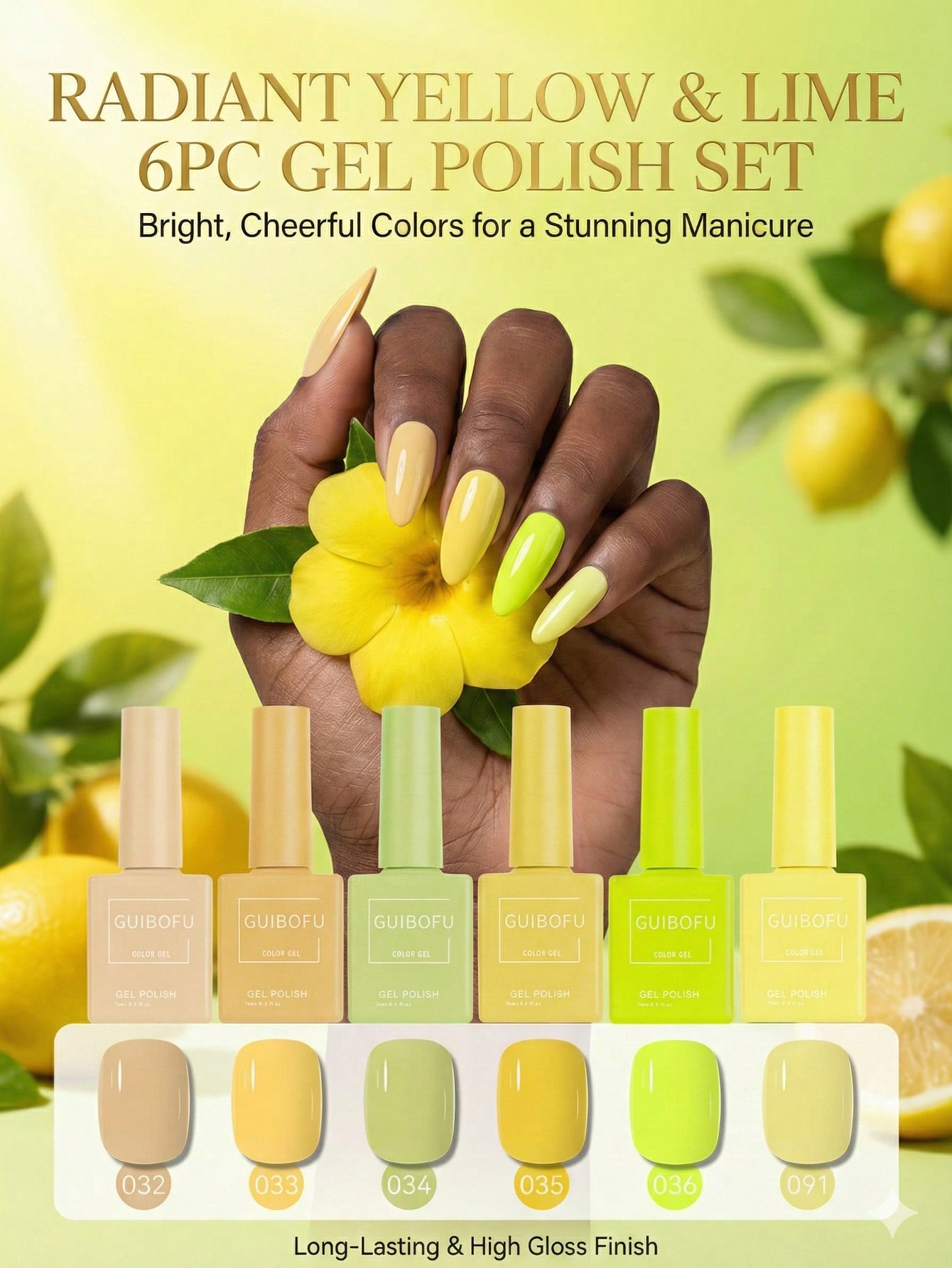 Nail Art Yellow - 6個/セット 15ml イエローキット レモンクリーム キャンディカラー 蛍光