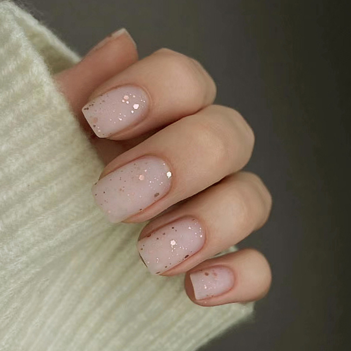 Nail Art Aesthetic - ウォッシャブルキラキラネイルピース、中程度の正方形のつや消し質感のキラキラテープ、1ゼリーグルー、24個