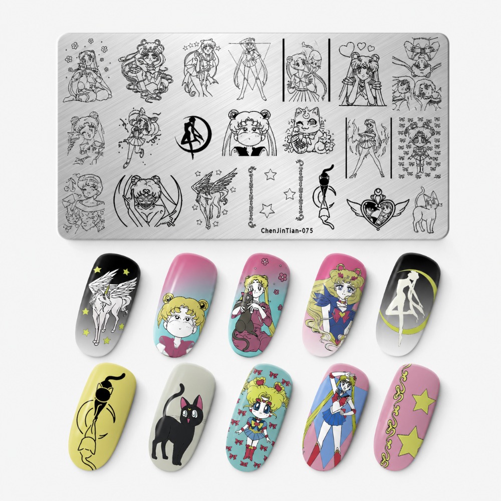 セーラームーンアニメネイルスタンピングプレート、かわいい漫画 - Nail Art Maroon のレビューと価格