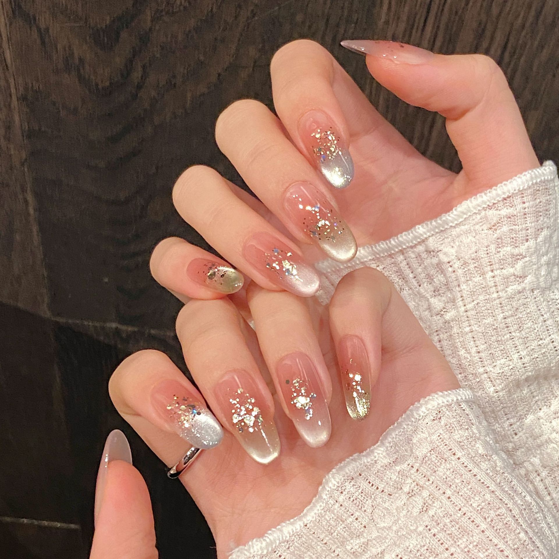手作りプレスオンネイルレインボーキャットアイ妖精ギルターデザ - Nail Art Design のレビューと価格