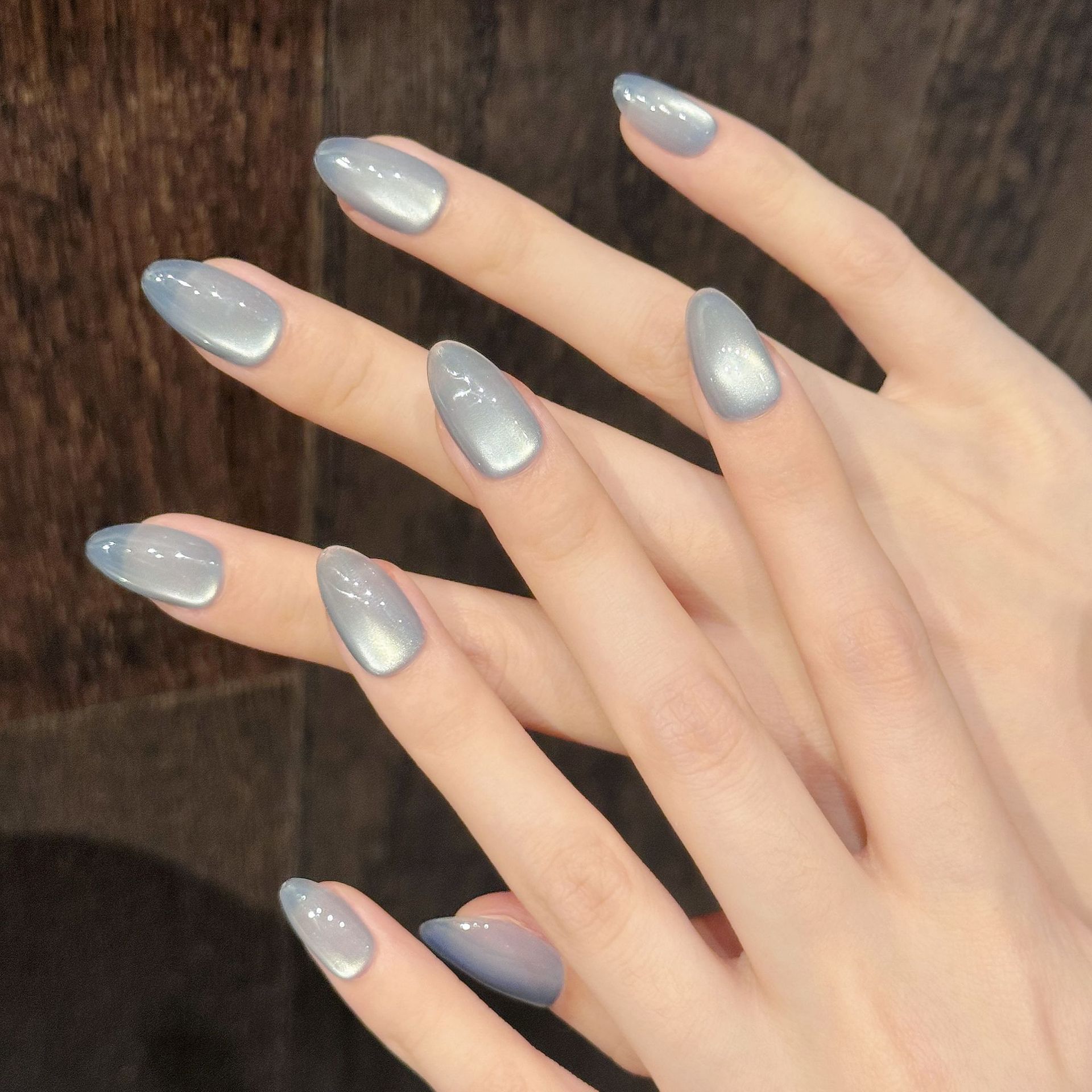 10 個ブルーキャットアイフレンチショートアーモンド手作り偽 - Nail Art Aesthetic のレビューと価格
