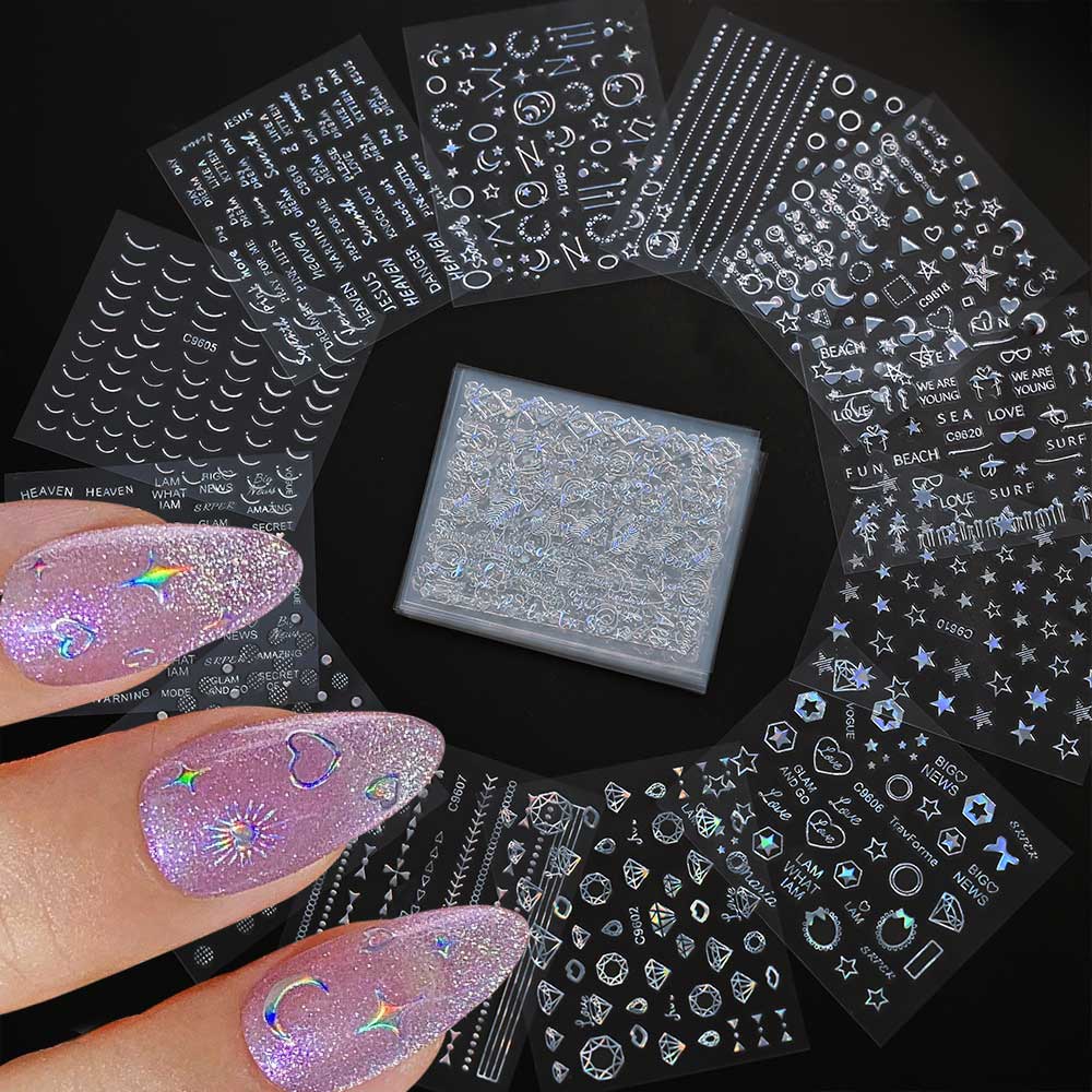 ネイルステッカー,ダイヤモンドデザイン,レーザー,シルバー, - Nail Art Maroon のレビューと価格