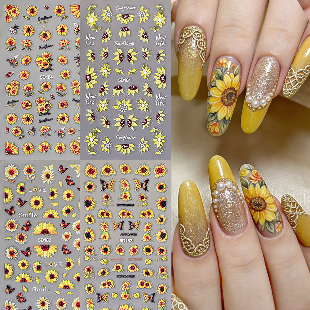 1/4 個 5D エンボス加工夏のひまわりネイルステッカー黄 - Nail Art Yellow のレビューと価格