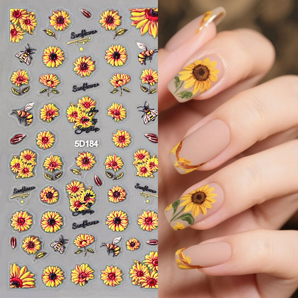 1/4 個 5D エンボス加工夏のひまわりネイルステッカー黄 - Nail Art Yellow のレビューと価格