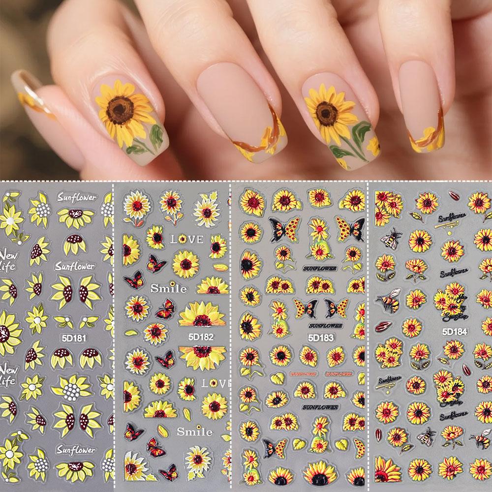 1/4 個 5D エンボス加工夏のひまわりネイルステッカー黄 - Nail Art Yellow のレビューと価格