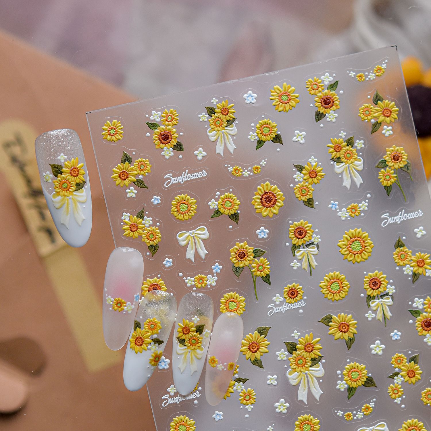 1 個夏 5D エンボス加工花ネイルステッカー黄色デイジー花 - Nail Art Yellow のレビューと価格