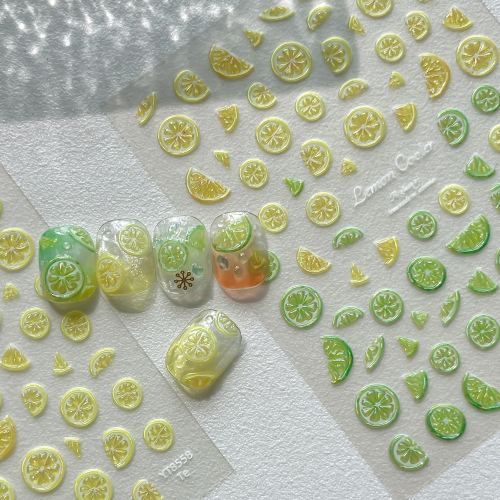 夏のフルーツネイルステッカー 5D エンボス加工黄色レモンス - Nail Art Yellow のレビューと価格