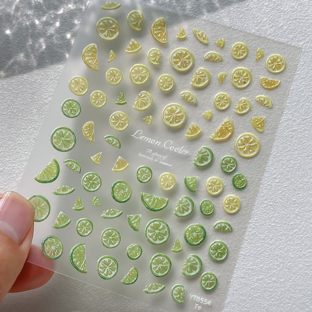 夏のフルーツネイルステッカー 5D エンボス加工黄色レモンス - Nail Art Yellow のレビューと価格