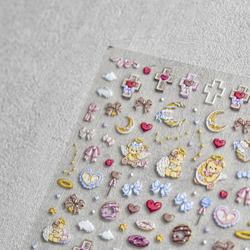 キュートなエンジェルベア漫画3Dレリーフステッカー、美的DI - Nail Art Motif のレビューと価格