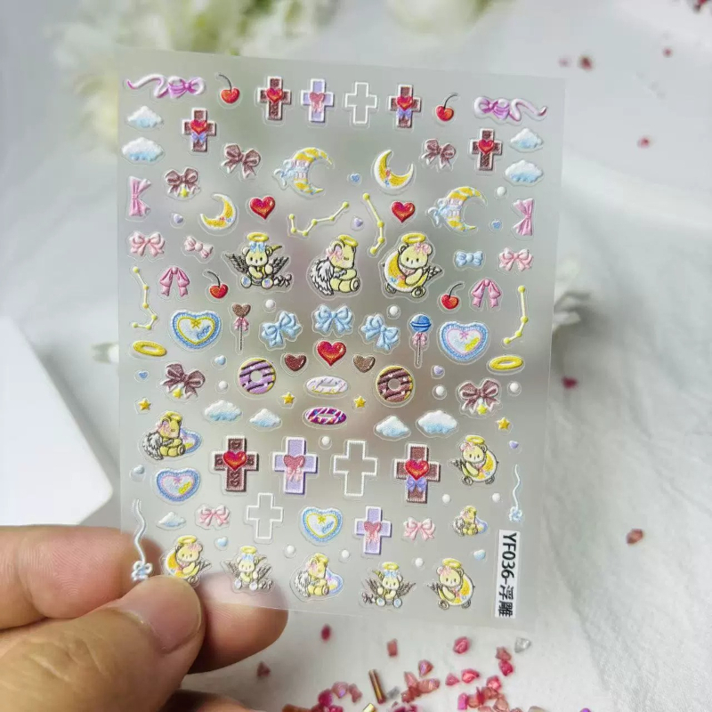 キュートなエンジェルベア漫画3Dレリーフステッカー、美的DI - Nail Art Motif のレビューと価格