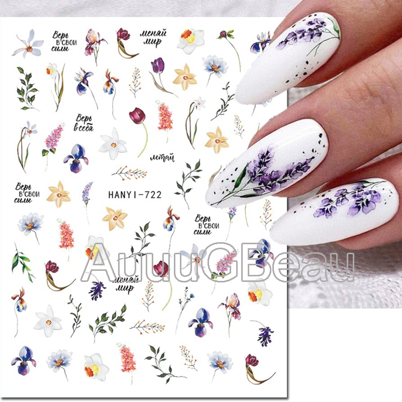 3d ネイルアートデカール夏のニュアンス花柄黄色、青、ピンク - Nail Art Yellow のレビューと価格