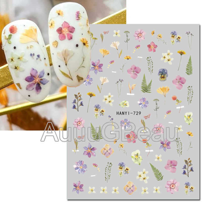 3d ネイルアートデカール夏のニュアンス花柄黄色、青、ピンク - Nail Art Yellow のレビューと価格