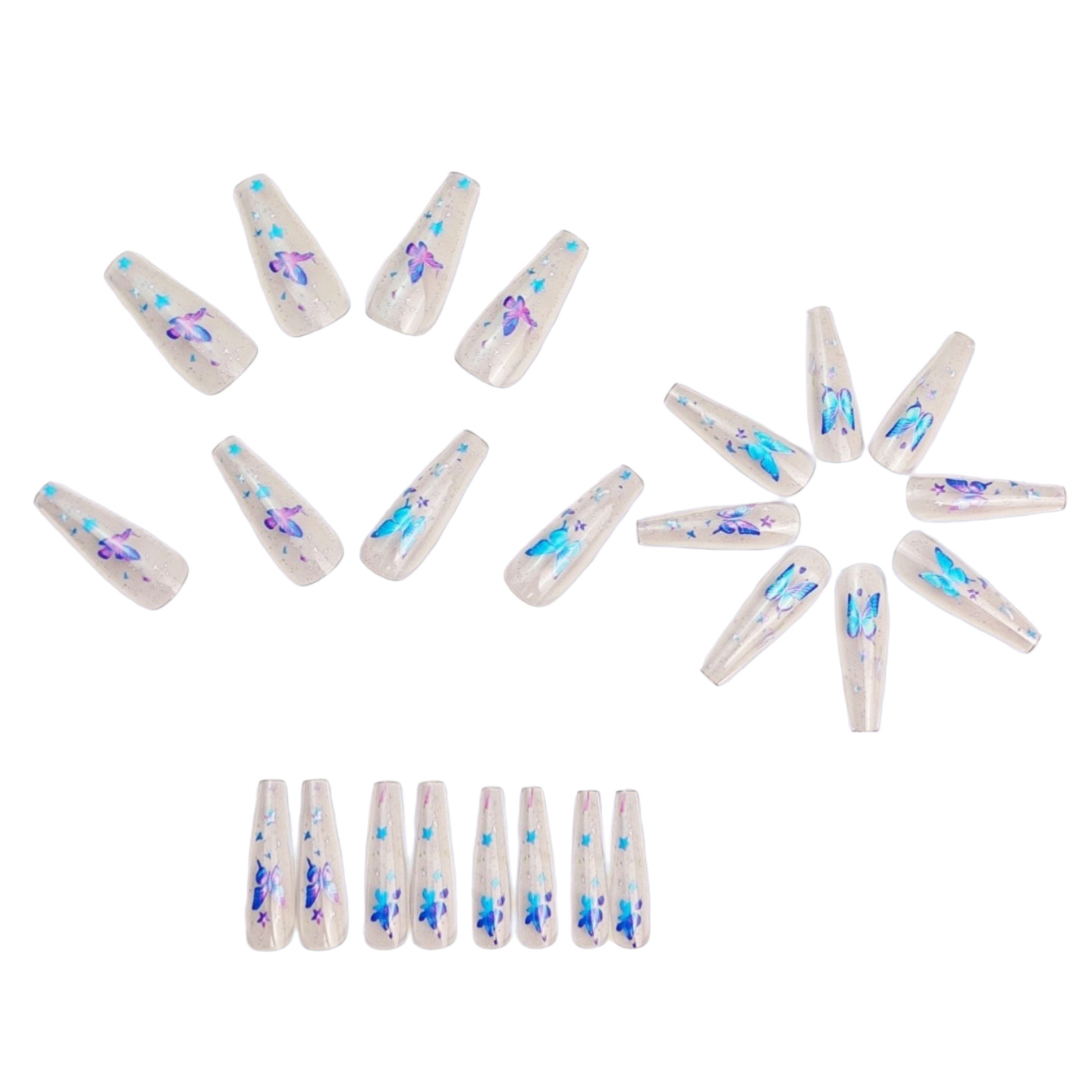 女性用ミディアムフェイクネイル、女の子用ハーフクリアバレリー - Nail Art Aesthetic のレビューと価格