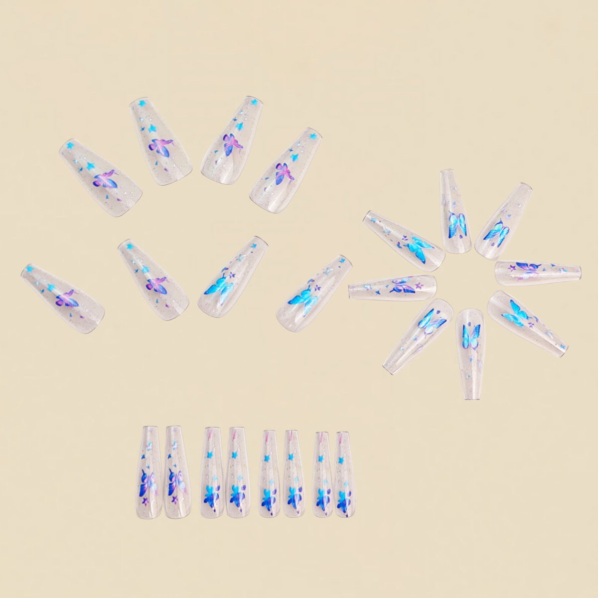 女性用ミディアムフェイクネイル、女の子用ハーフクリアバレリー - Nail Art Aesthetic のレビューと価格