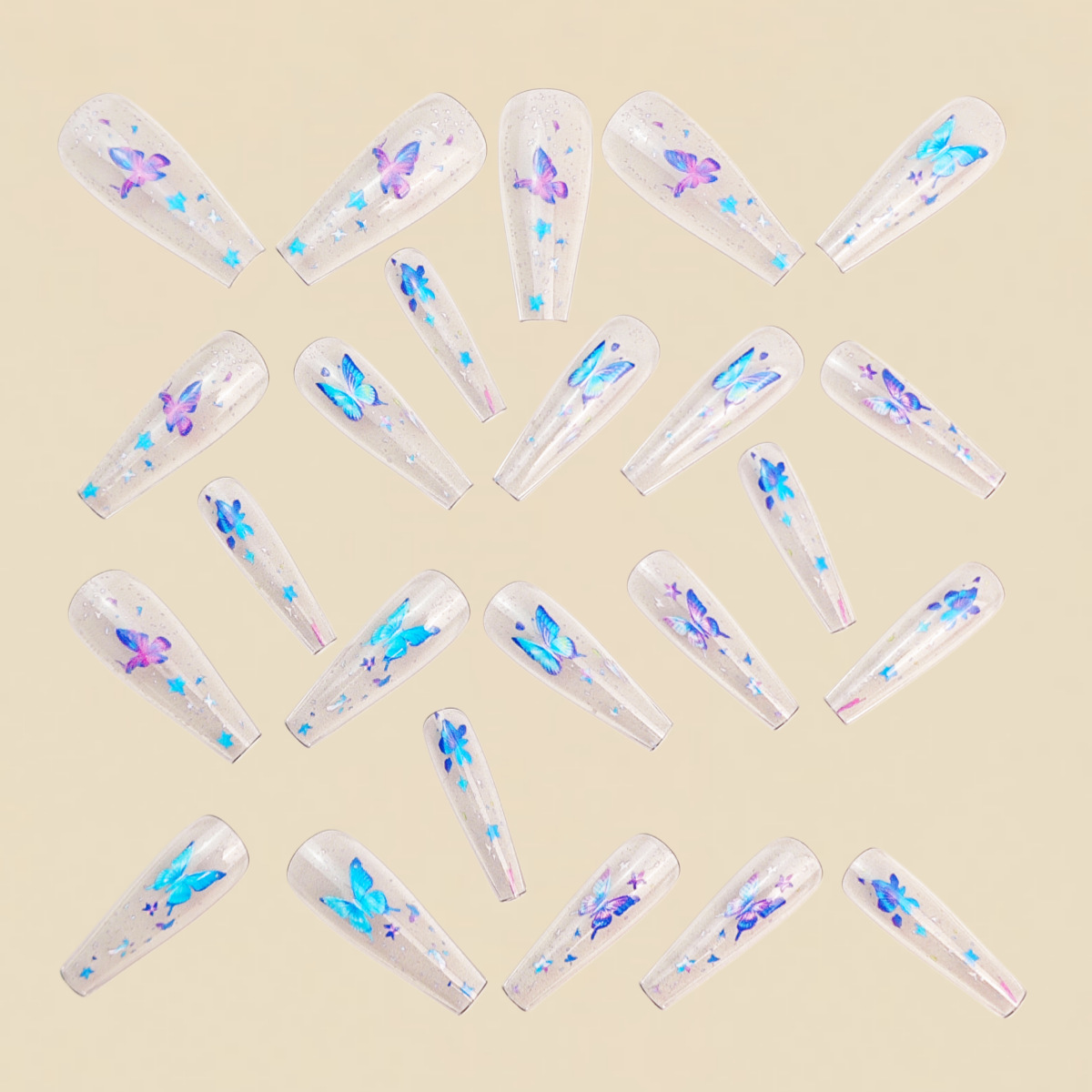 女性用ミディアムフェイクネイル、女の子用ハーフクリアバレリー - Nail Art Aesthetic のレビューと価格