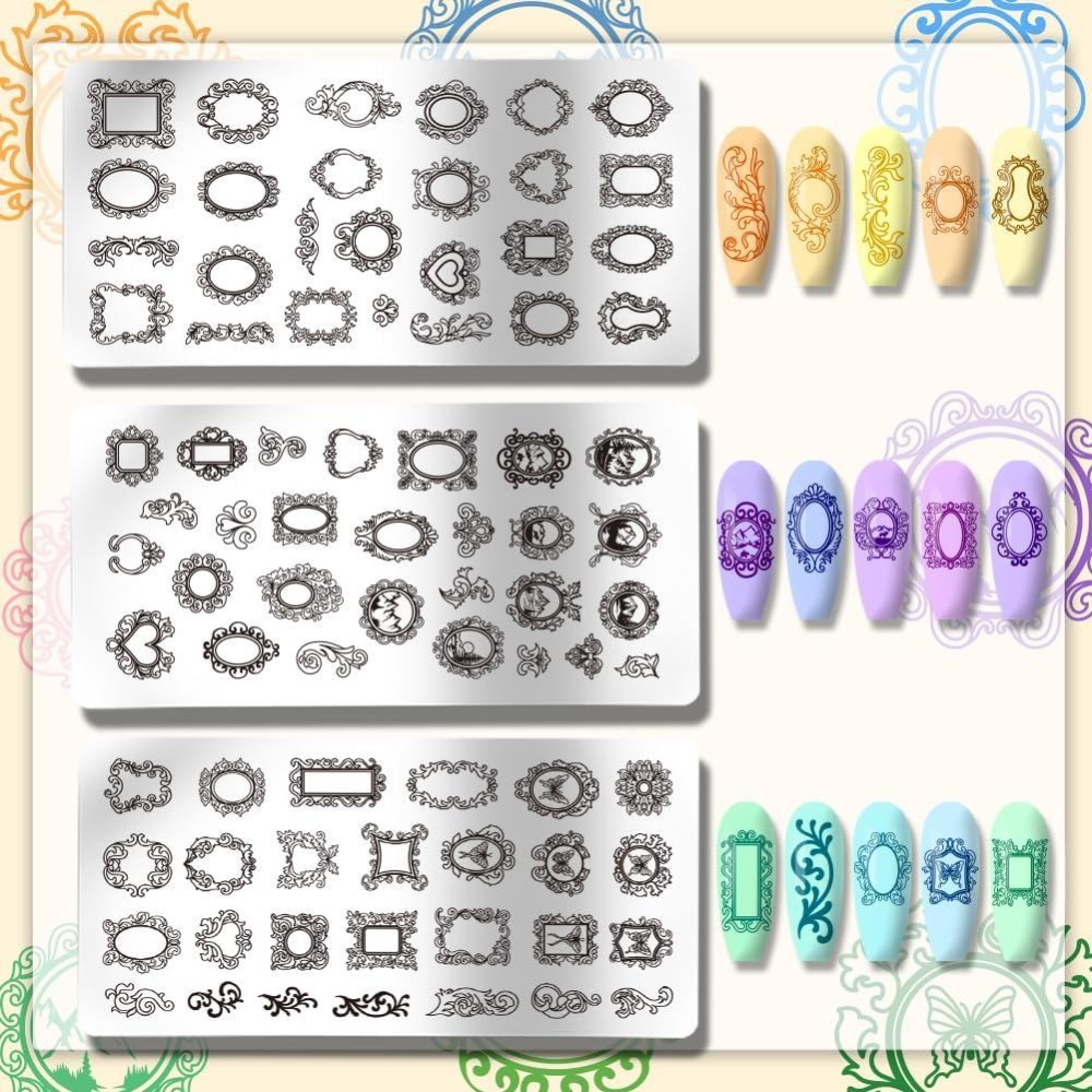 3 個ヴィンテージ写真フレームネイルスタンピングプレート混合 - Nail Art Motif のレビューと価格
