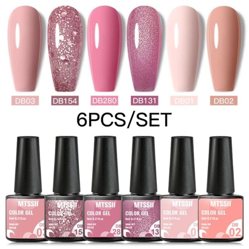 Mtssii 6個セット ピンクグリッタージェルネイルポリッ - Gel Top Coat のレビューと価格