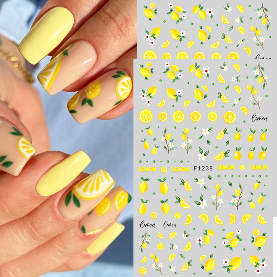 2 個イエローレモンスライスネイルアートステッカー夏のフルー - Nail Art Yellow のレビューと価格