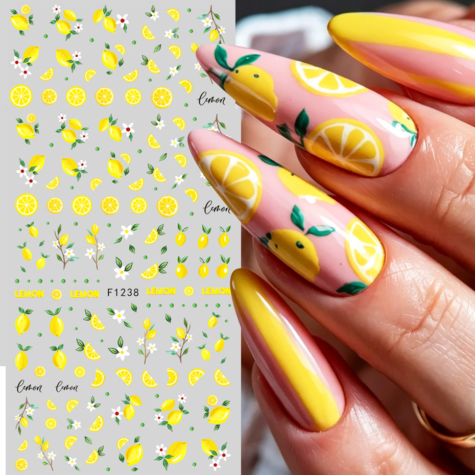 2 個イエローレモンスライスネイルアートステッカー夏のフルー - Nail Art Yellow のレビューと価格