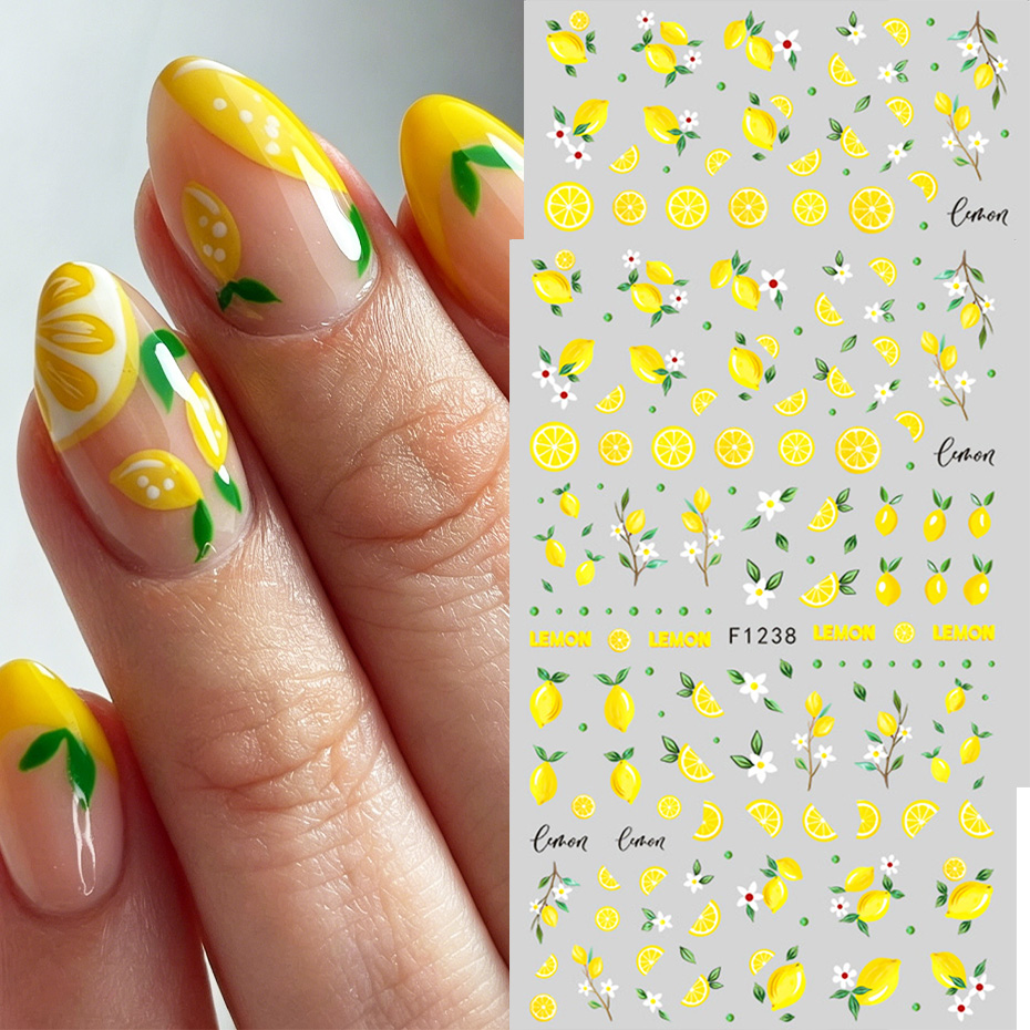 2 個イエローレモンスライスネイルアートステッカー夏のフルー - Nail Art Yellow のレビューと価格