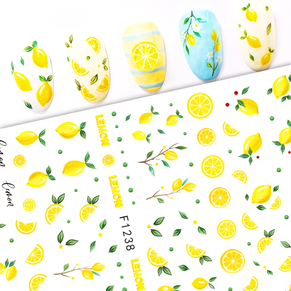 2 個イエローレモンスライスネイルアートステッカー夏のフルー - Nail Art Yellow のレビューと価格