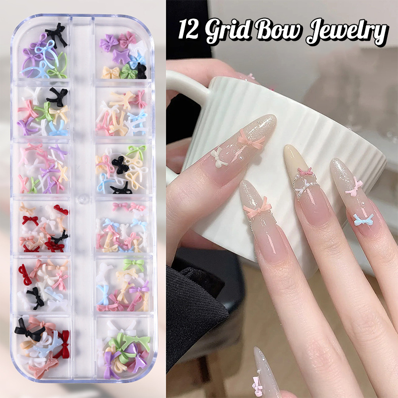 12グリッドマルチカラーボウノットネイルアートチャームミニ可 - Nail Art Design のレビューと価格