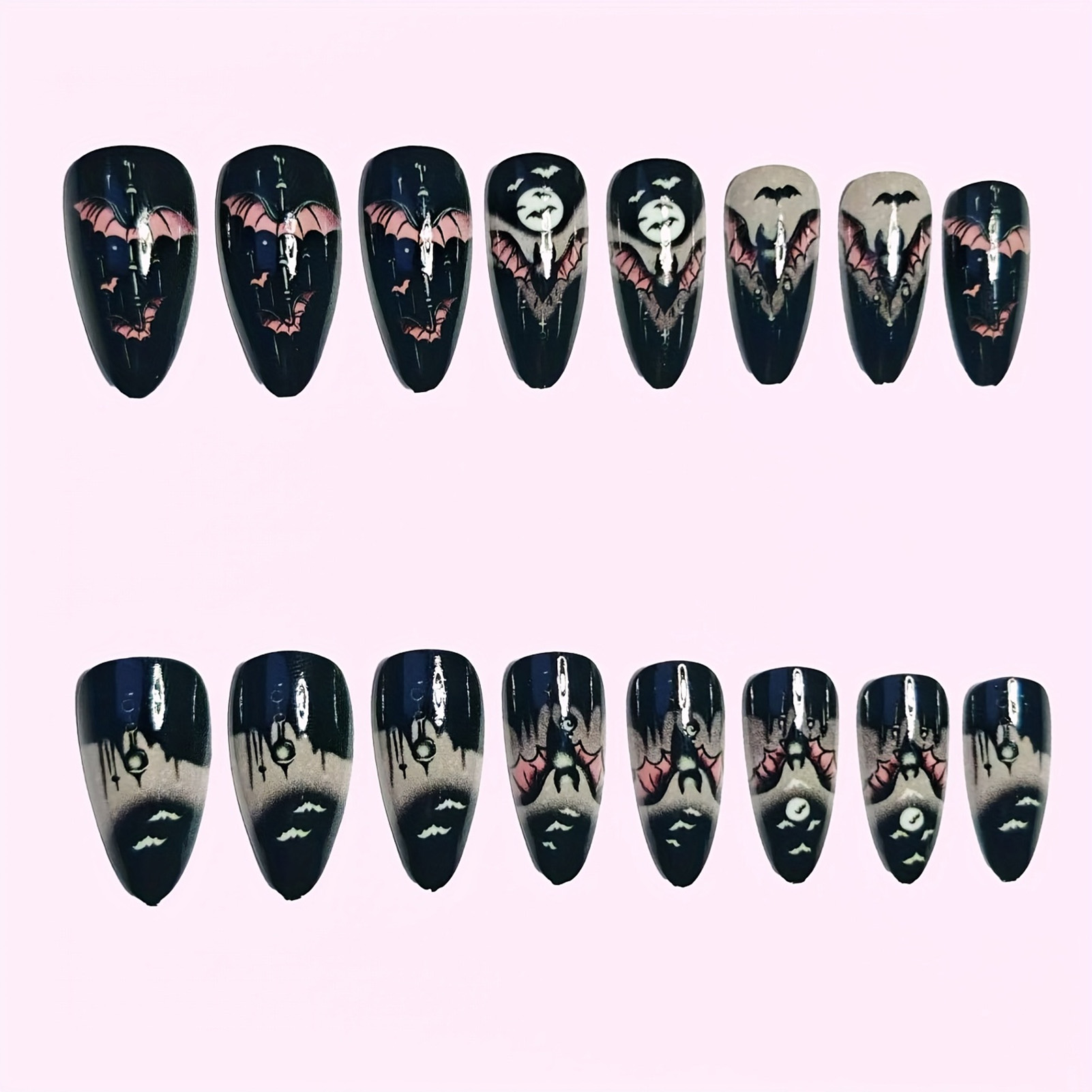 24枚入り ハロウィン フェイクネイル ブラックアーモンド型 - Nail Art Aesthetic のレビューと価格
