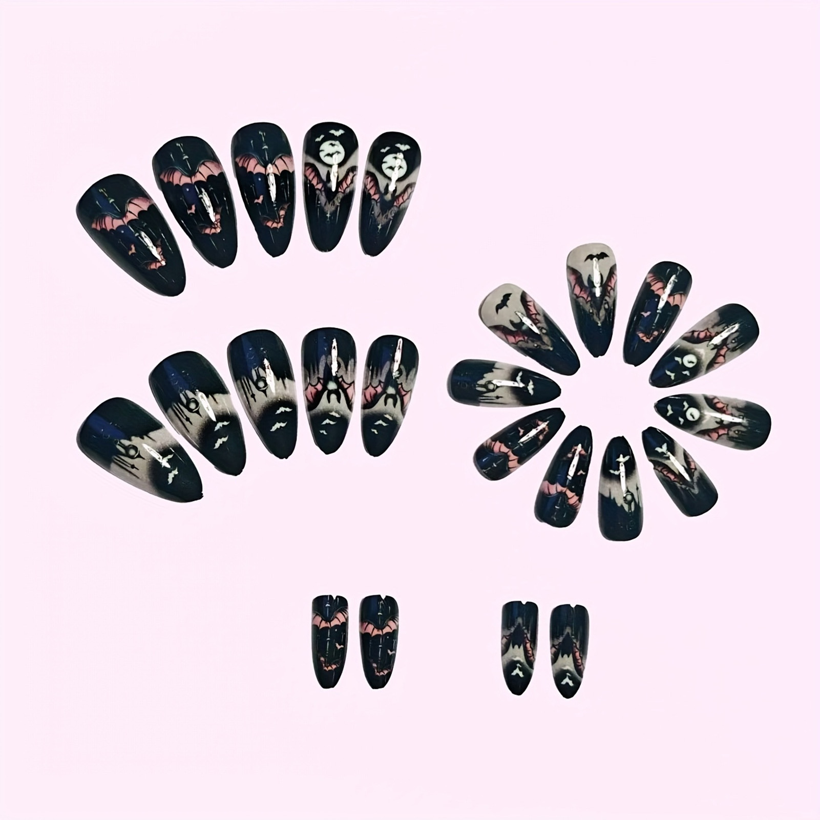 24枚入り ハロウィン フェイクネイル ブラックアーモンド型 - Nail Art Aesthetic のレビューと価格