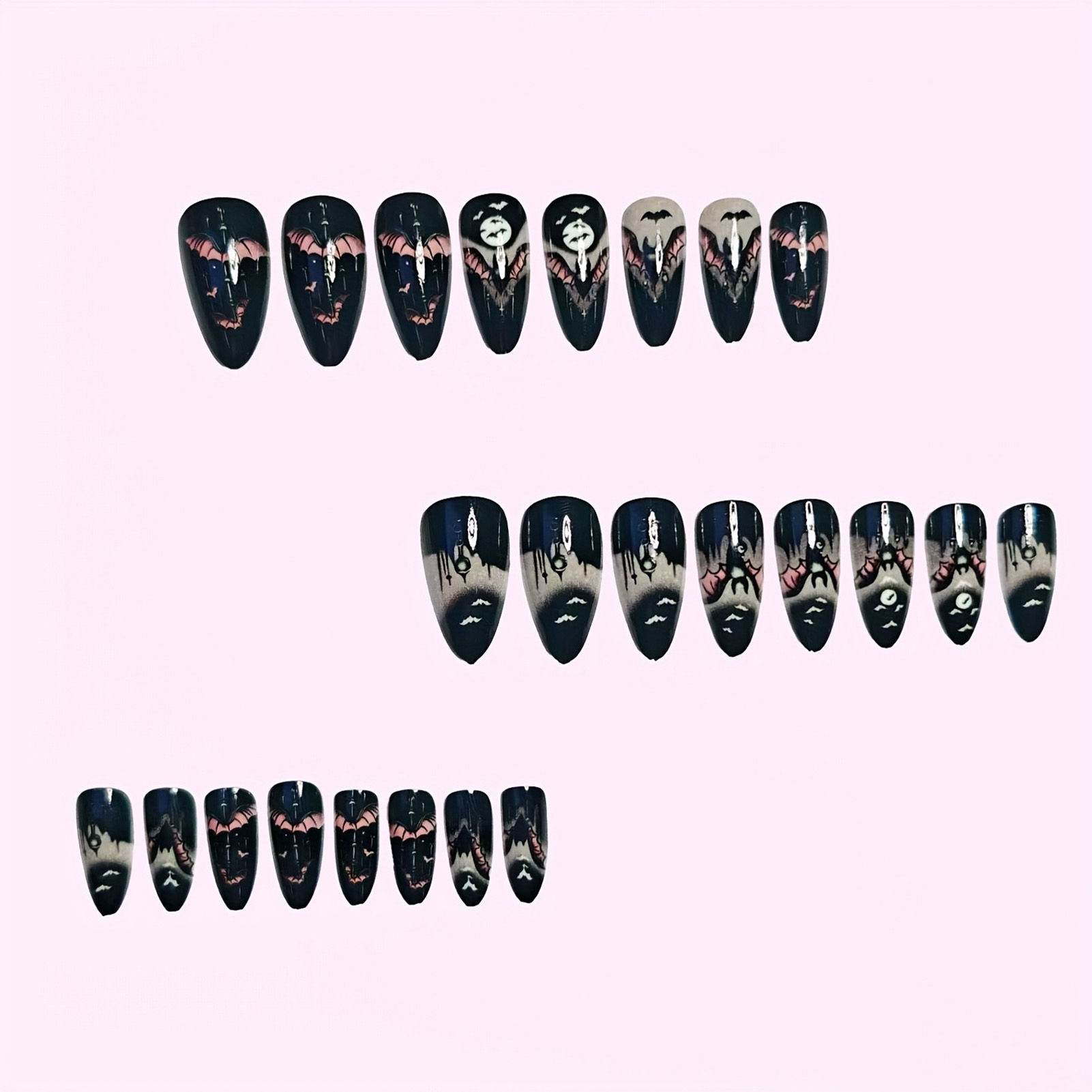 24枚入り ハロウィン フェイクネイル ブラックアーモンド型 - Nail Art Aesthetic のレビューと価格
